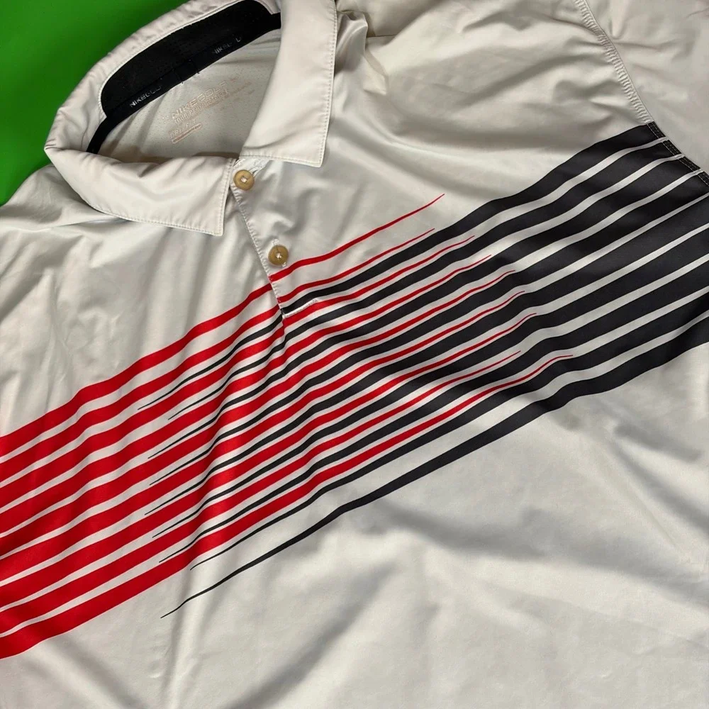 Nike Golf Polo Shirt Mens 3XL Dri-FIT Red/Black Gradient Stripe Tour Performance